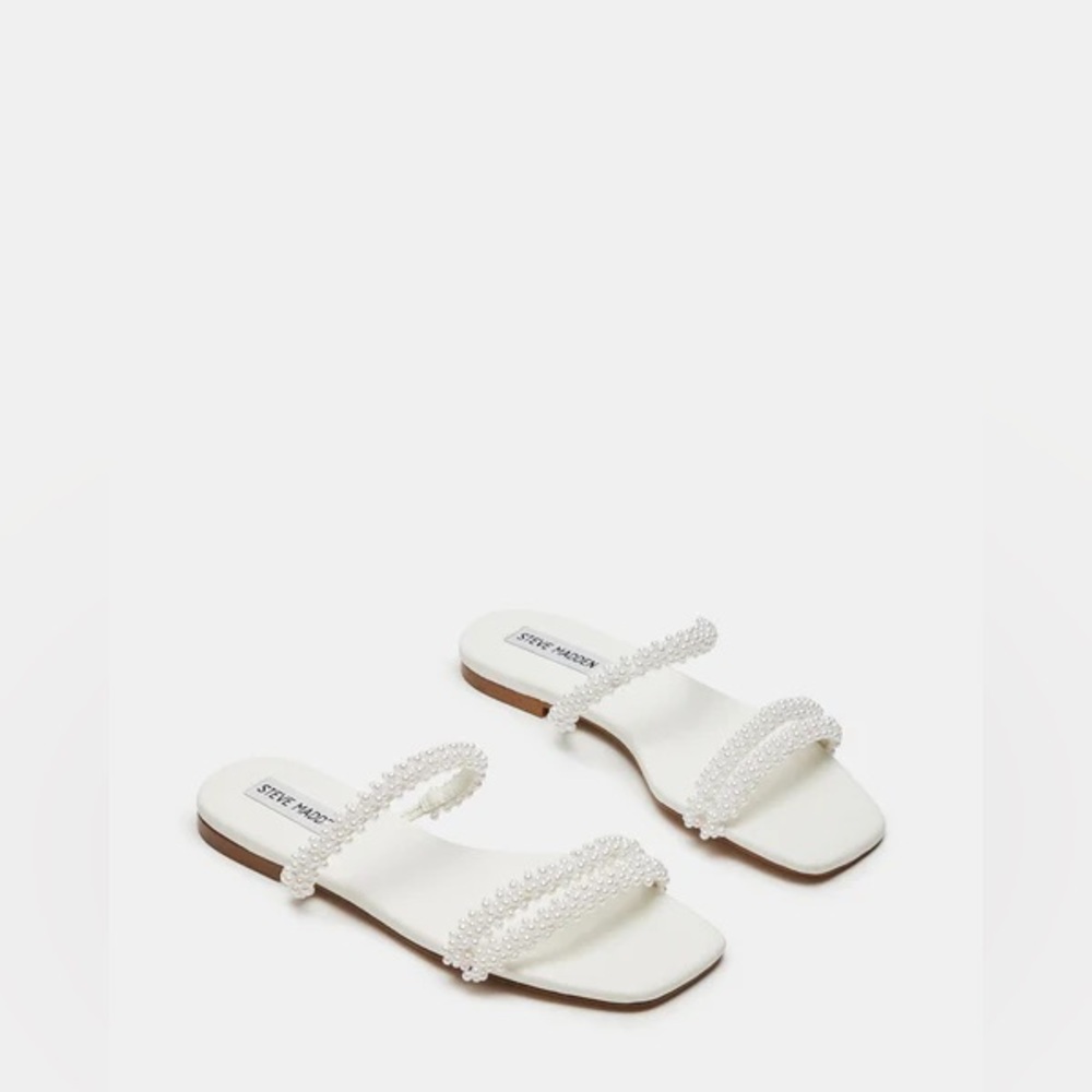 Steve Madden Pearl-Embellished White Sandals